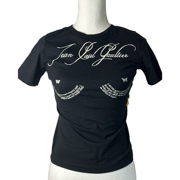 Jean Paul Gaultier Tattoo Baby Tee in Black & Off White Small New Womens Tshirt - Picture 6 of 16